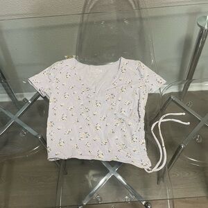 Hollister White and Blue Crop Tie Front T-Shirt